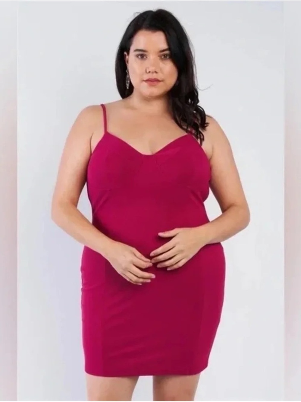 TRAC| Plus Size Wine Red Spaghetti Strap Mini Dress